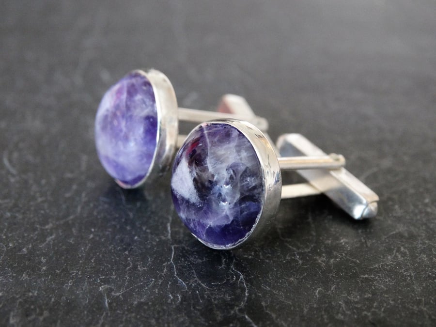 Amethyst Cufflinks. Purple, gemstone, sterling silver