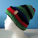 Striped reversible hand knitted woolen beanie