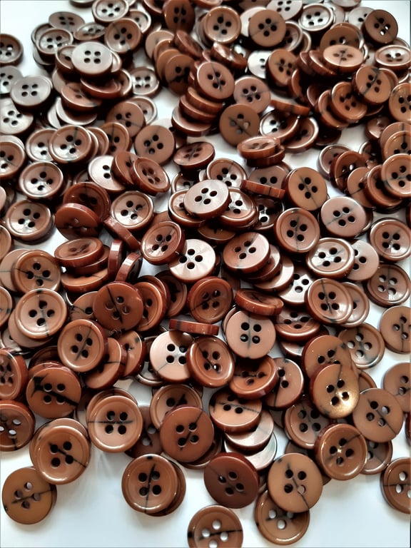 Rich dark brown buttons, 11mm diameter, 4-hole, with a vintage look