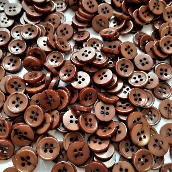 Rich dark brown buttons, 11mm diameter, 4-hole, with a vintage look