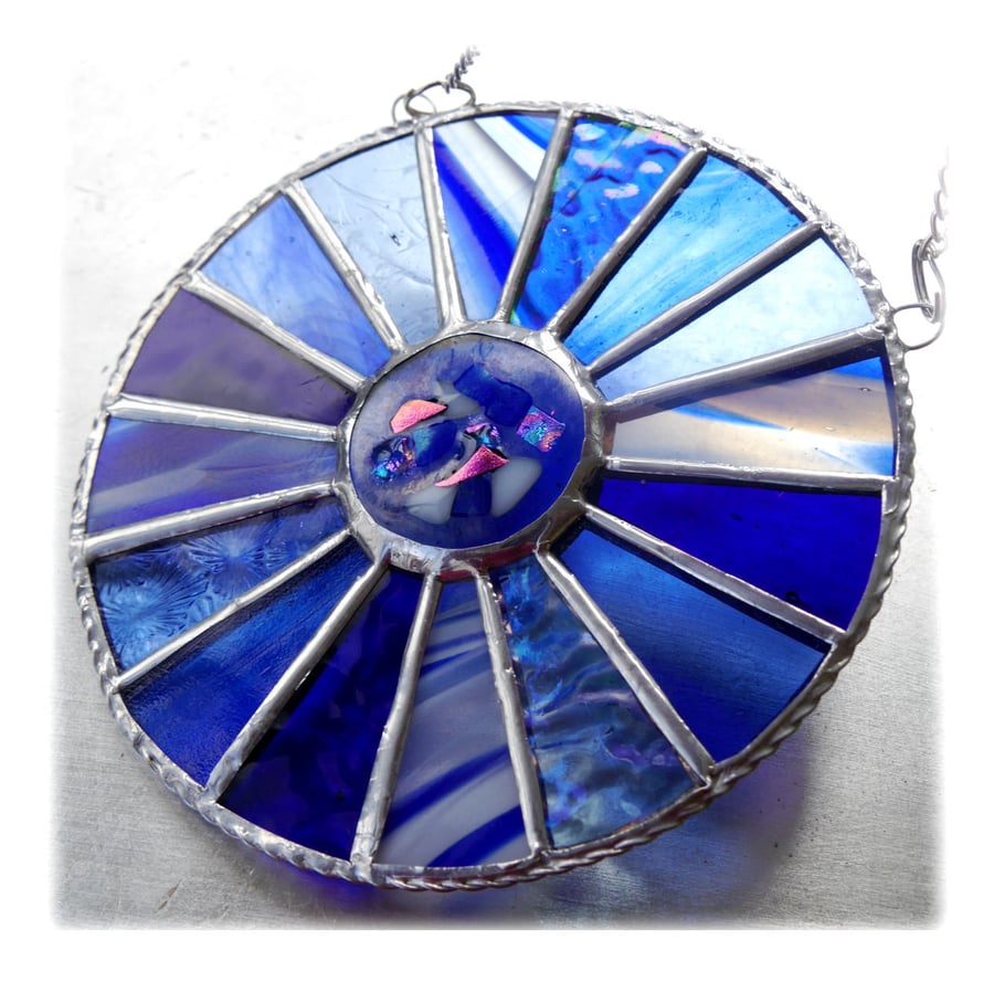 Winter Solstice Suncatcher Stained Glass Handmade Colour Wheel Blues 006
