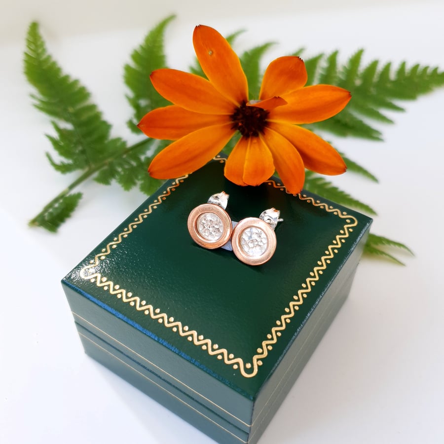 Two Tone Stud earrings Sterling Silver & Copper Round Stud Earrings