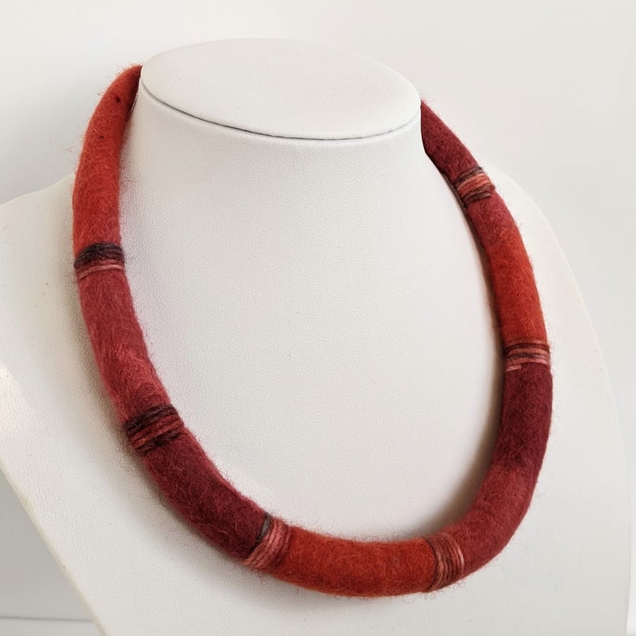 Felted cord necklace - shades of autumnal oranges