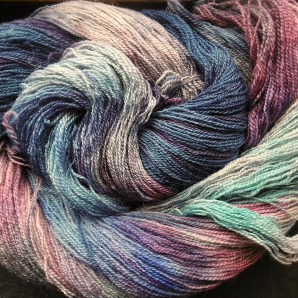 Shetland BFL SILK YARN Midnight Storm Hand Dyed, Painted Elvincraft
