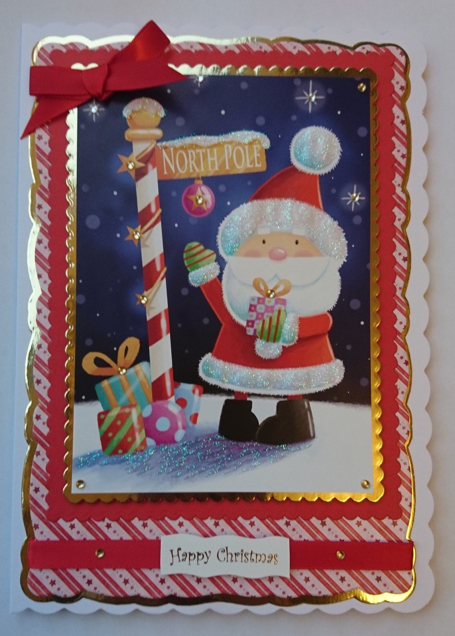 Handmade Christmas Card Cute North Pole Santa Happy Christmas Presents