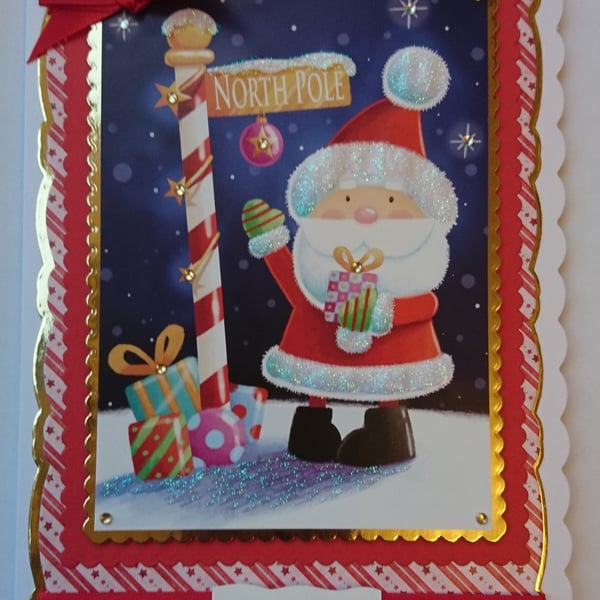 Handmade Christmas Card Cute North Pole Santa Happy Christmas Presents