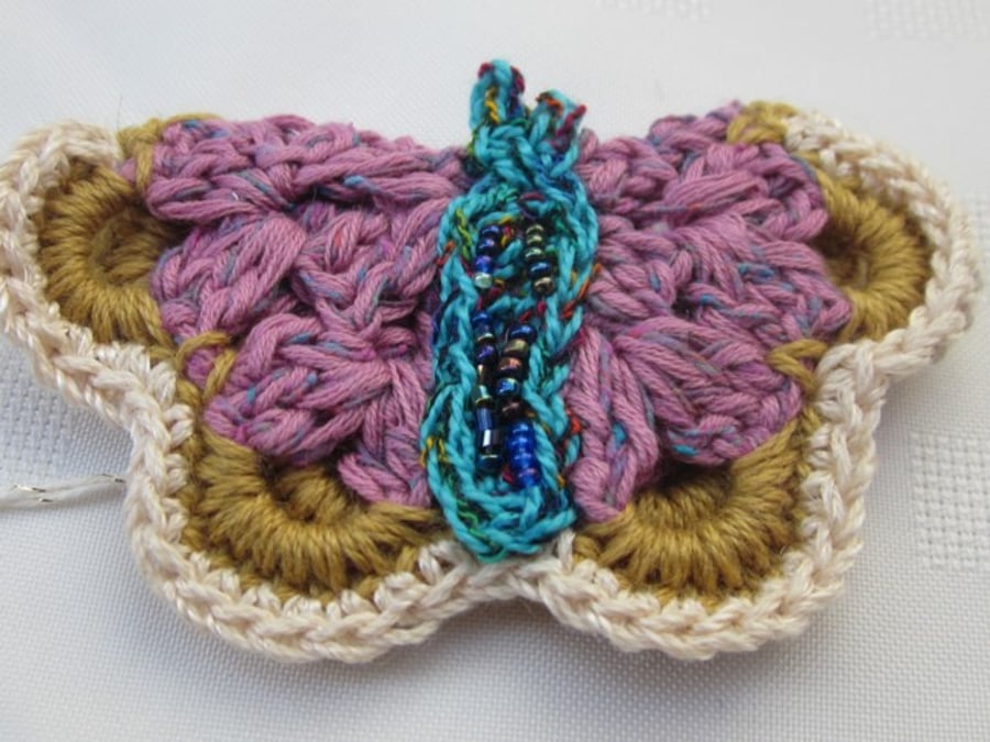 Crochet Butterfly Brooch