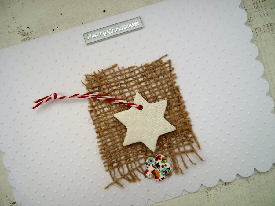 Christmas decoration and card, hand made christmas card, air dry clay decoration