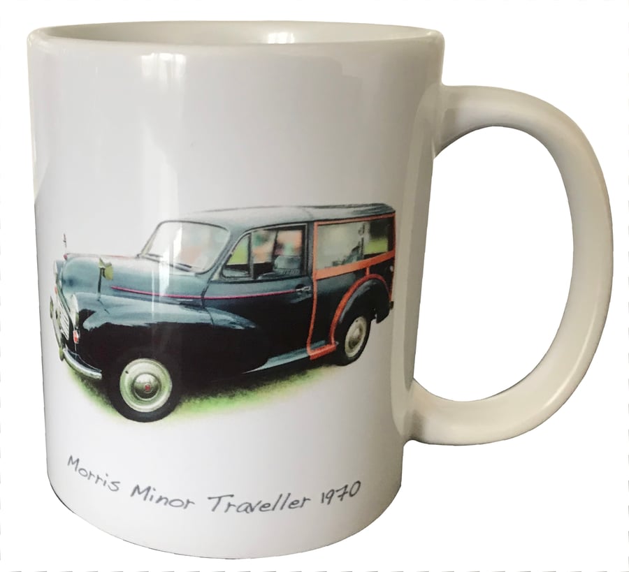 Morris Minor Traveller 1970 (Black) - 11oz Ceramic Mug - Village Car