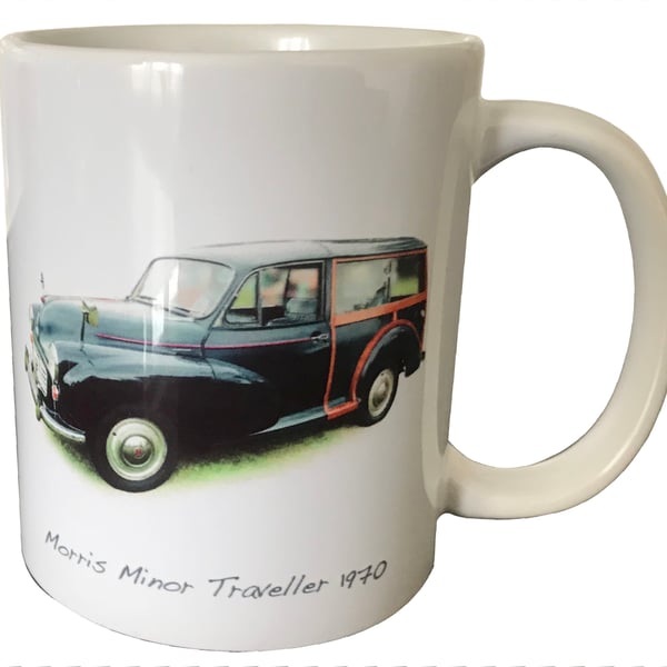 Morris Minor Traveller 1970 (Black) - 11oz Ceramic Mug - Village Car