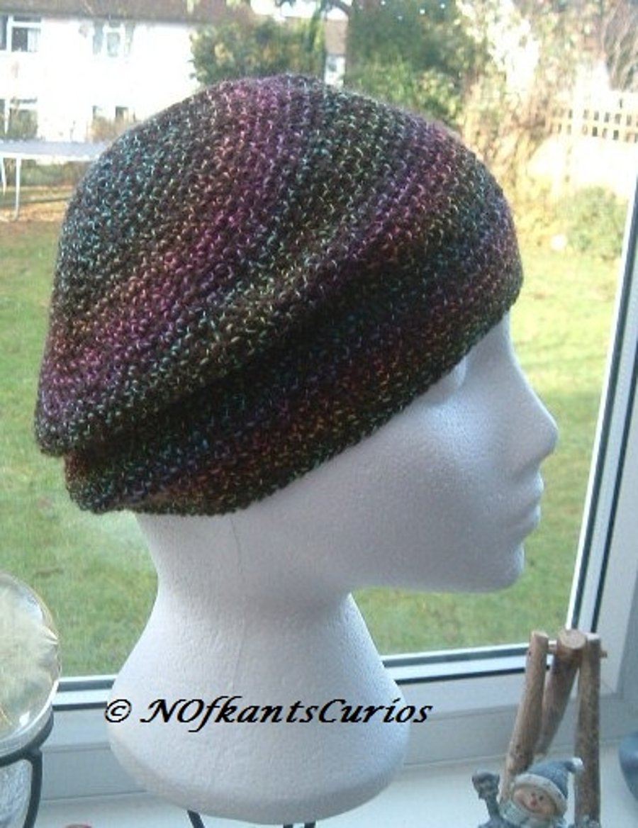 Autumnal Rainbow Hues, Crocheted Soft Beret, or Slouchy Hat.