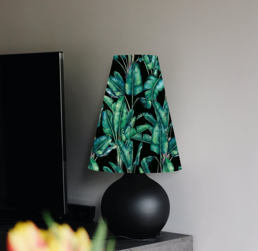 Leaves velvet cone lampshade, extra tall lampshade in black