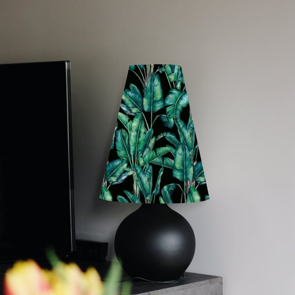 Leaves velvet cone lampshade, extra tall lampshade in black