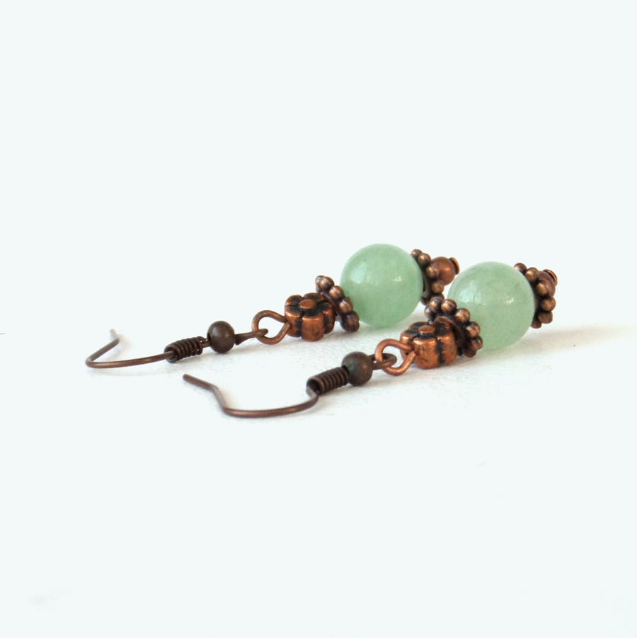 Green aventurine and copper earrings