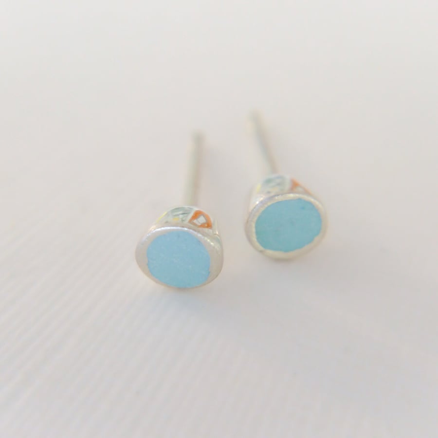 Tiny Colour Dot Stud Earrings, Aqua Blue, Minimalist, Everyday Jewellery