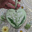 Lily of the valley hand-painted Mum slate heart decoration 