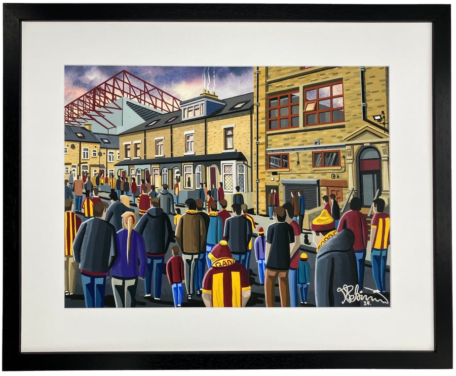 Bradford City, Valley Parade, Framed Football Art Print. 14" x 11" Frame Size
