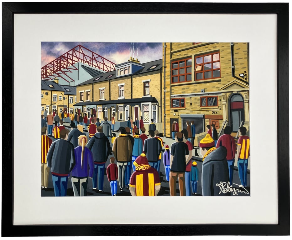 Bradford City, Valley Parade, Framed Football Art Print. 14" x 11" Frame Size