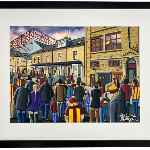 Bradford City, Valley Parade, Framed Football Art Print. 14" x 11" Frame Size