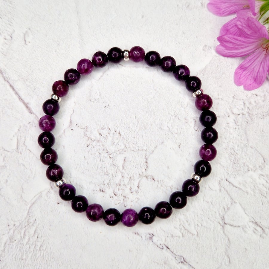 Lepidolite and Silver Bead Bracelet