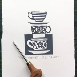 ‘Coffee Break!' Lino Print