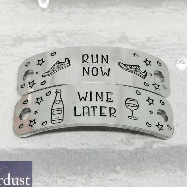"Run Now Wine Later" Hand Stamped Trainer Tags
