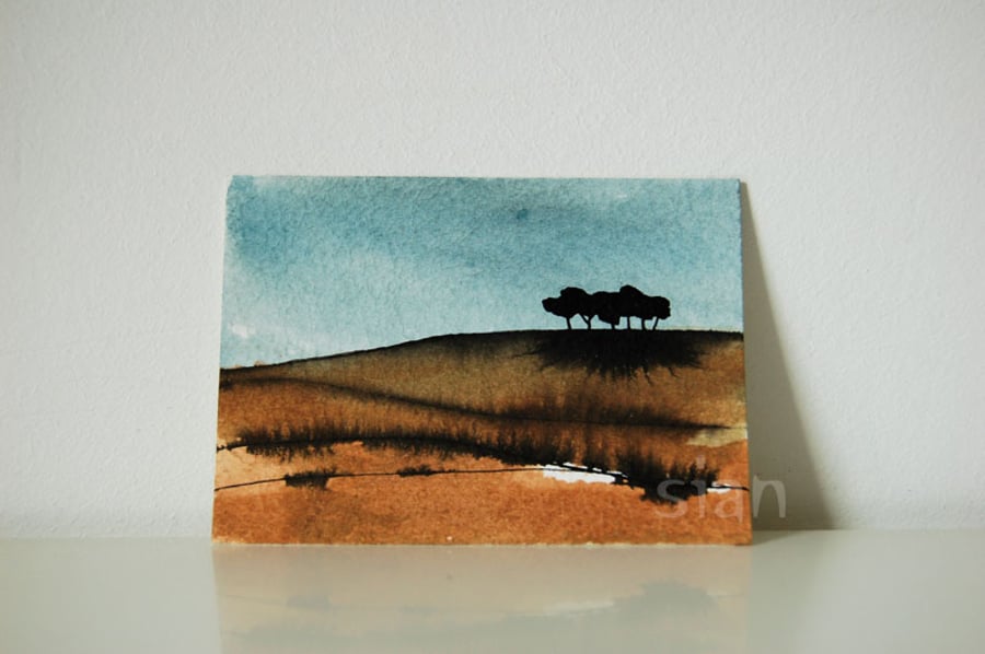 Landscape with trees - Original ACEO