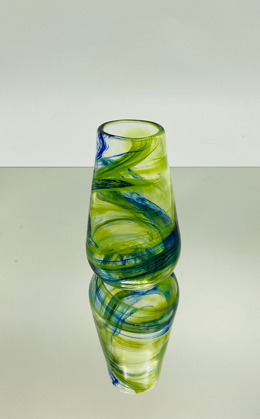 Blue Opaque Green Swirly Vase
