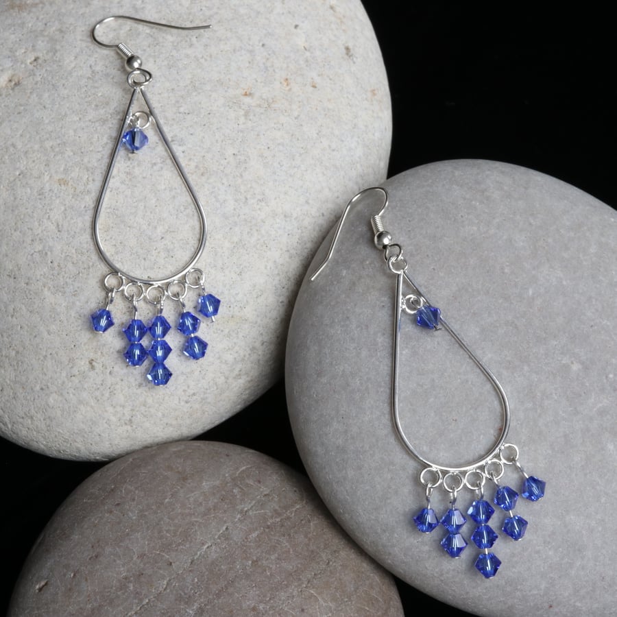 Sapphire Blue Dangly Swarovski Earrings
