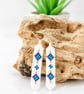 Hand-stitched White & Blue Beaded Earrings – Sterling Silver Ear Wires - Image 1