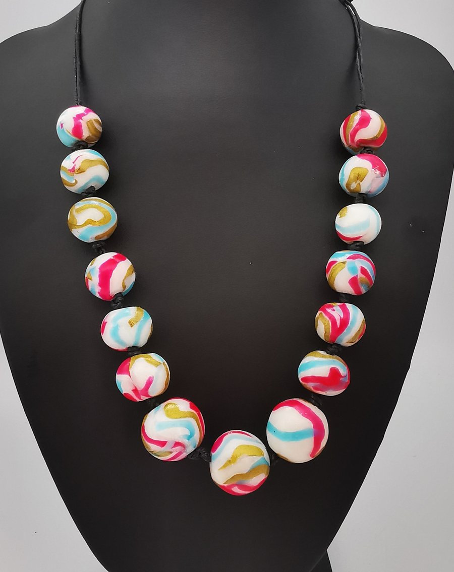 Bold, colourful beaded necklace, adjustable lemgth