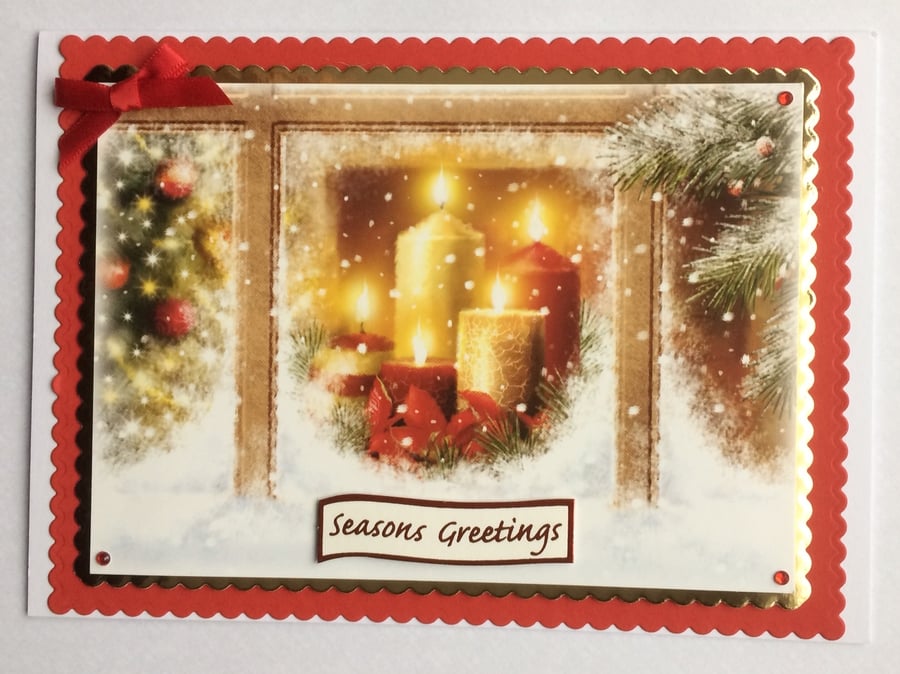 Handmade Christmas Card Vintage Christmas Candles in Window