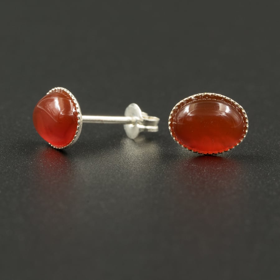  Carnelian and sterling silver stud earrings, Leo, Virgo jewelry
