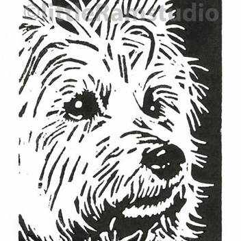 West Highland Terrier Dog - Original Hand Pulled Linocut Print