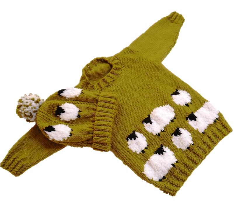 Knitting Pattern Sheep Sweater and Hat.  Digital Pattern