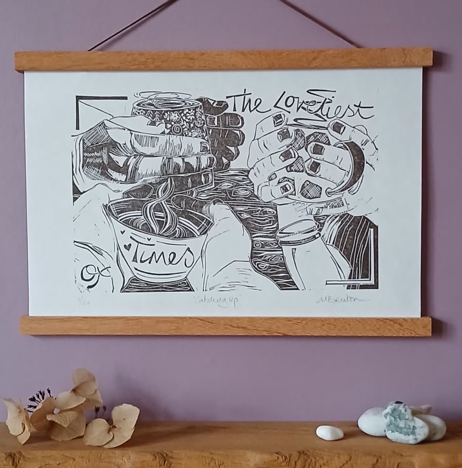 'Catching Up', Linocut Print