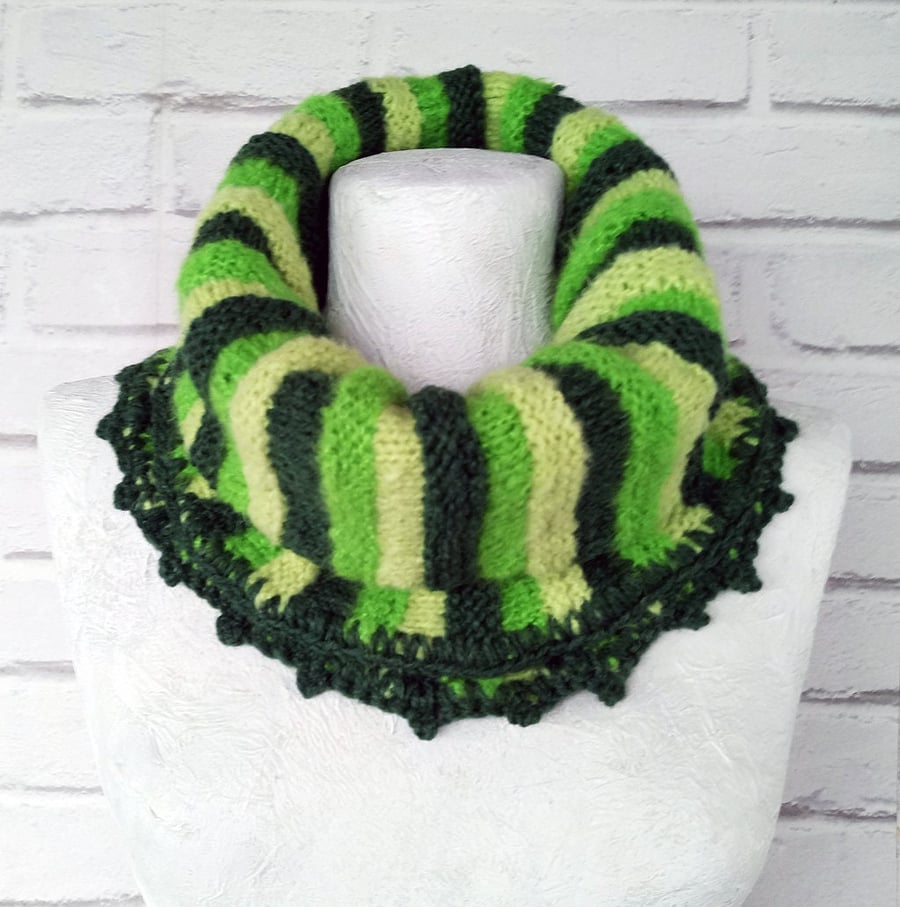 Cozy crochet chunky hand knit shawl green gradient tubular neck wrap boho shawl