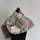 52.Hand Woven Long Scarf From Hand Spun Shetland Fleece In White and Grey.