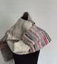 52.Hand Woven Long Scarf From Hand Spun Shetland Fleece In White and Grey.