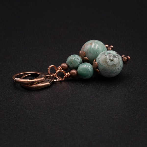 Jasper and copper handmade semiprecious stone earrings, Pisces jewelry