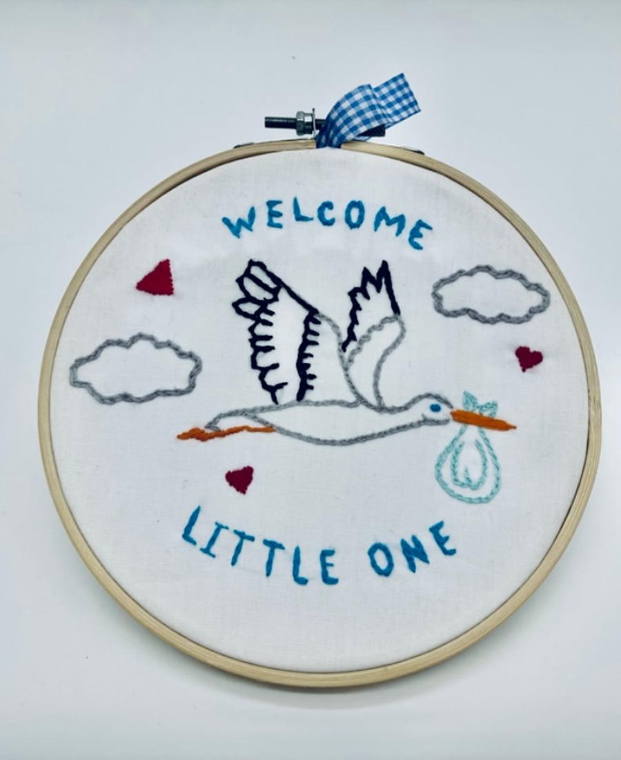 Welcome Little One hand embroidered picture 