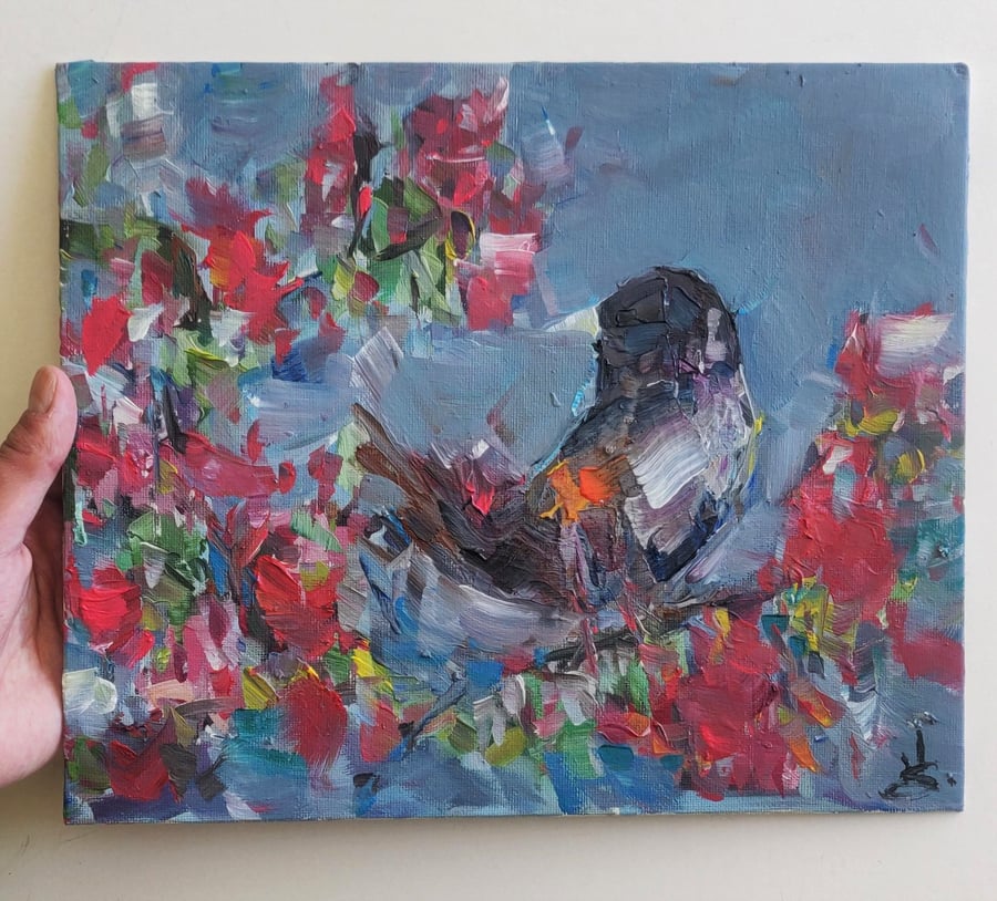 Bird On Blossom Tree Painting