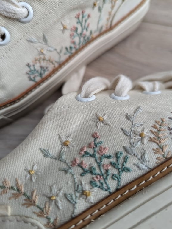 Wildflower and daisy embroidered shoes - hand embroidered bridal trainers -