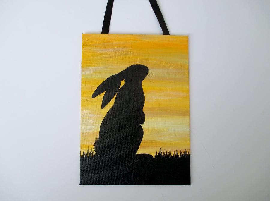Rabbit Bunny Original Art Silhouette Painting in Acrylics
