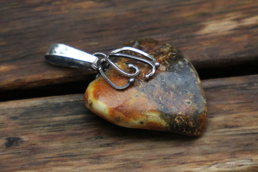 Amber Pendant, Heart Pendant, Statement Gemstone Jewellery, Baltic Amber 