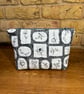 Black White and Grey Flower Print Quilted Fabric Makeup Bag 