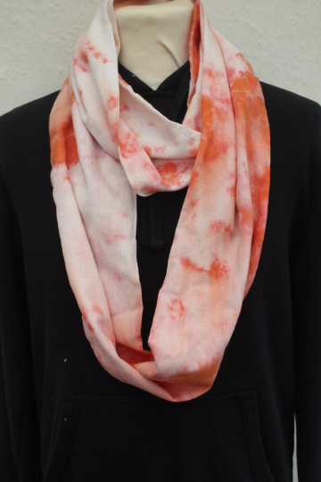 Handmade Orange and cream tie dyed scarf, loop infinity Eco scarf, Unisex gift.