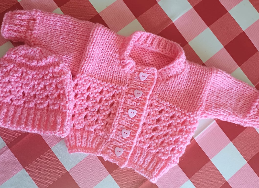 Hand made baby cardigan and hat 0-3 month