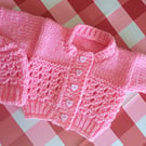 Hand made baby cardigan and hat 0-3 month. Pink baby girl