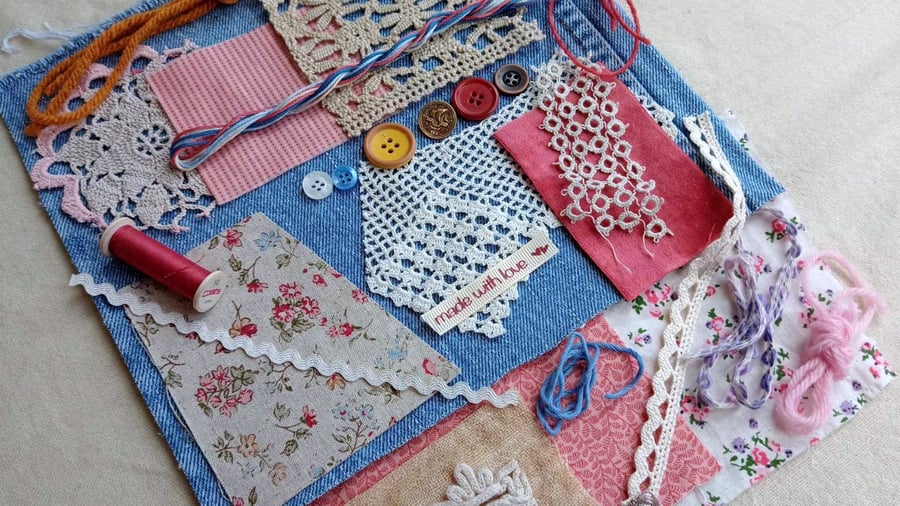 Rose Pink Denim Slow Stitching kit - gift for teenager